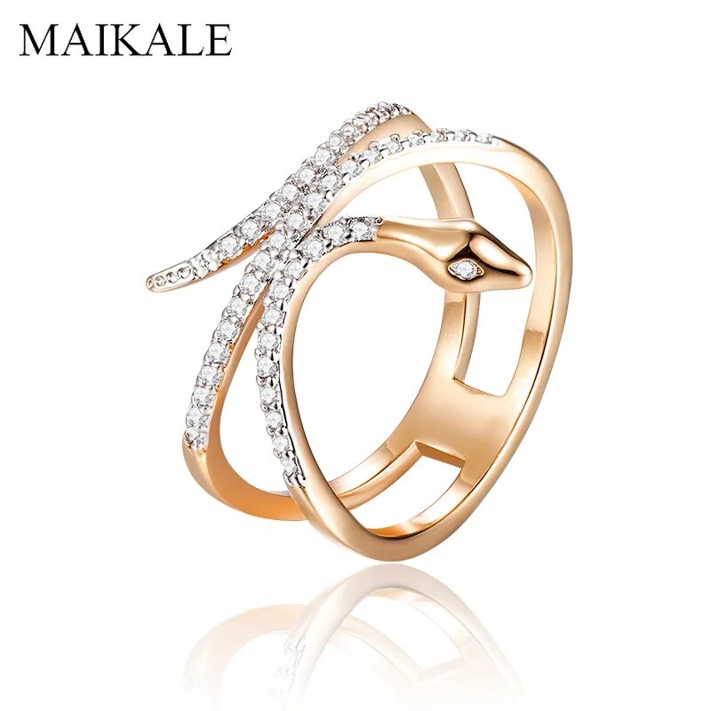 MAIKALE Unique Design Luxury Snake Rings AAA Zirconia Cobra Finger Ring Gold Silver Color Big Rings for Women Punk Party Jewelry