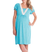 Maternity Lace Deep V-neck Breastfeeding Dress Pregnant Women Nursing Dress Pajamas Maternity Fashhion Sleepwear Nightgown