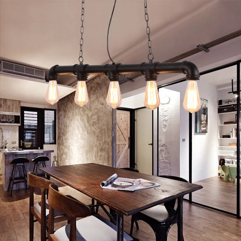Industrial Vintage Light Wrought Iron Pipe Chandelier Bar Coffee Shop Bar Retro Loft Lighting Personality Pendant Lamp HeadLight