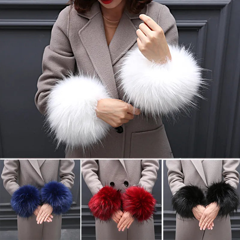 Warmer Faux Fur Plush Windproof cuff sleeve Wrist sleeve winter women Wristband Arms Gloves Accessories