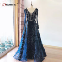 Elegant Mermaid Evening Night Dress for Women 2023 V-Neck Long Sleeves Velvet Crystal Plus Size Formal Wedding Prom Party Gowns