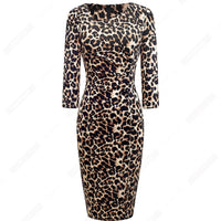 Vintage Women Elegant Leopard Chic Formal Business Bodycon Morden Pencil Dress EB565