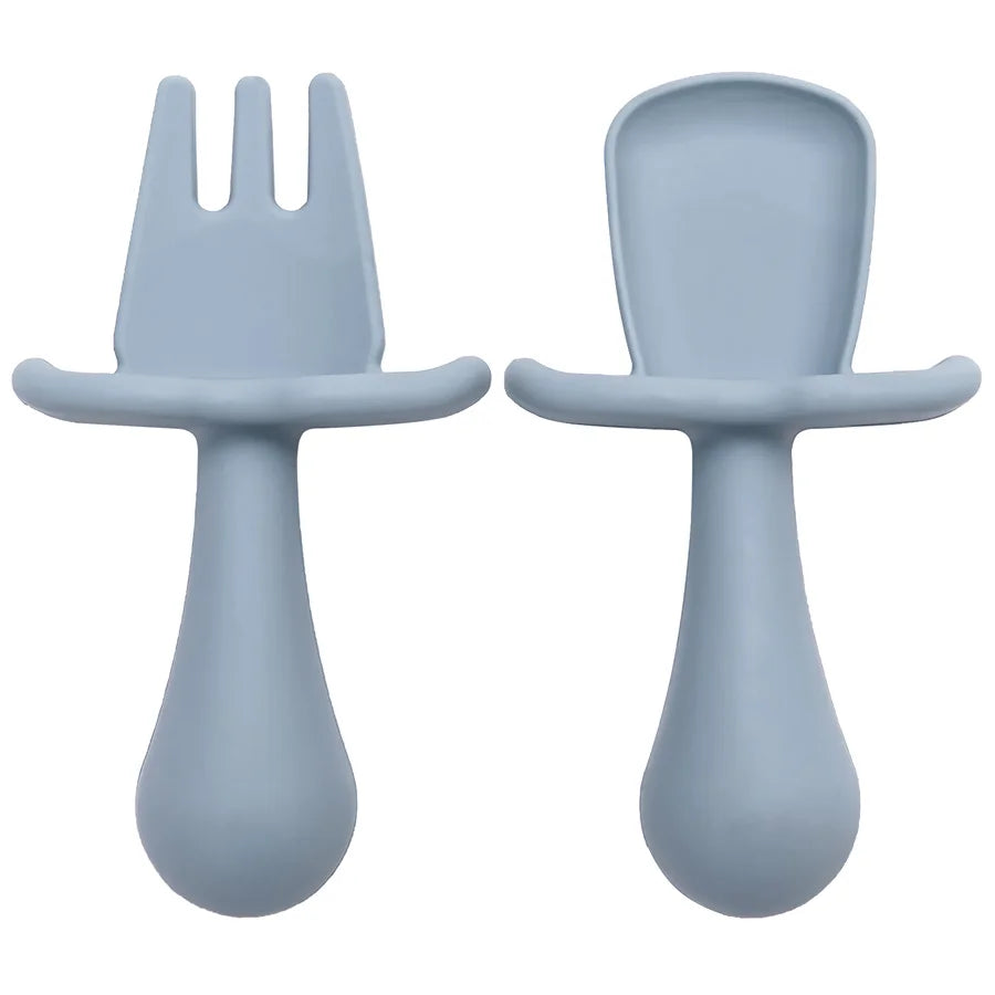 2Pcs/Set BPA Free Silicone Mini Fork Spoon Baby Learning Feeding Solid Food Children's Tableware Training Utensils For Newborn