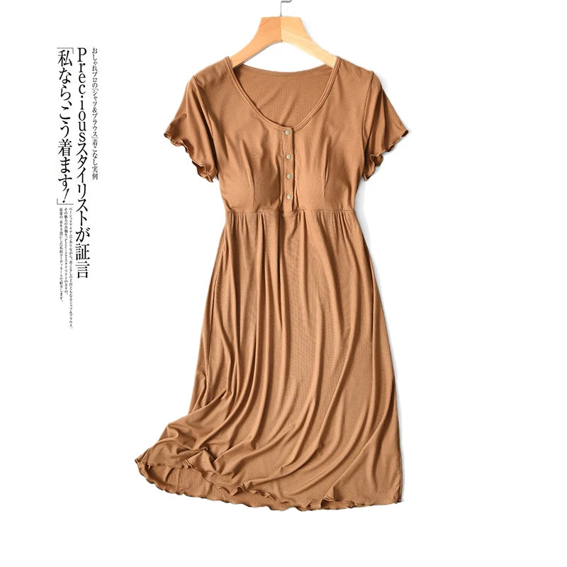 Fdfklak Night Gown Summer Short Sleeve Modal Pragnent Dress Women Nursing Clothes Maternity Wear Loose Maturnity Dresses