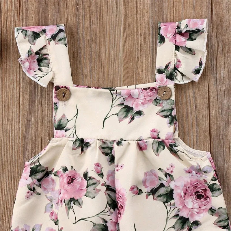 Baby Girls Flower Strap Ruffles Romper Toddler Jumpsuit Newborn Playsuit Children Outfit Clothes