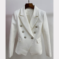 HIGH STREET 2023 Classic Designer Blazer Women's Double Breasted Metal Lion Silver Buttons Pique Blazer Jacket