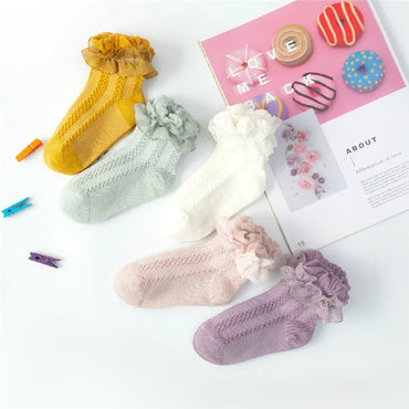 1-5Yrs Cute Baby Kids Girls Ruffles Lace Princess Boat Socks Cotton Socks Toddler Newborn Baby Non-slip Floor Socks