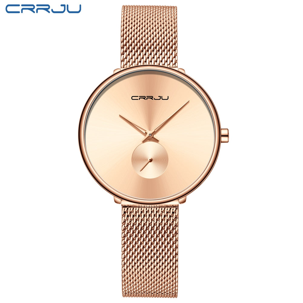 CRRJU Fashion Women Watch Luxury Casual Simple Ladies Daily Dress Mesh Wristwatch Minimalist Waterproof Quartz Female Clock