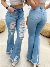 Fashion Striped Woman Flare Jeans Elastic Skinny Denim Wide-Leg Flare Pants Street Hipster Ripped Trousers S-2XL Drop shipping