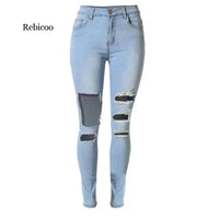 Stretch Skinny Ripped Jeans Women Destroyed Pencil Pants Elastic Tights Denim Trousers Distressed Boyfriend Streetwear