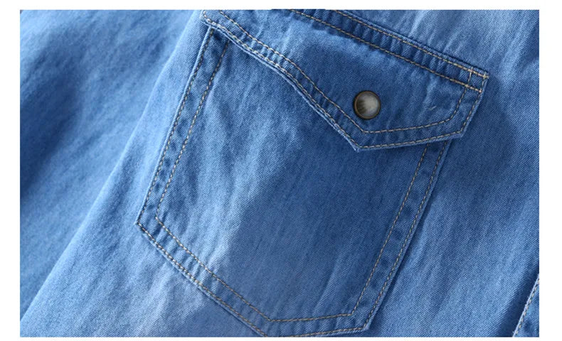 Men's Slim Denim Shirt 2022 Spring Luxury High Quality Cotton Square Collar Pocket Button Fashion Long Sleeve Jeans Shirt