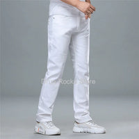 White Jeans Men Plus Size 36 38 40 Loose Oversized Red Trousers Stretched Denim Mens Casual Slim Fit Straight Elastic Man Pant