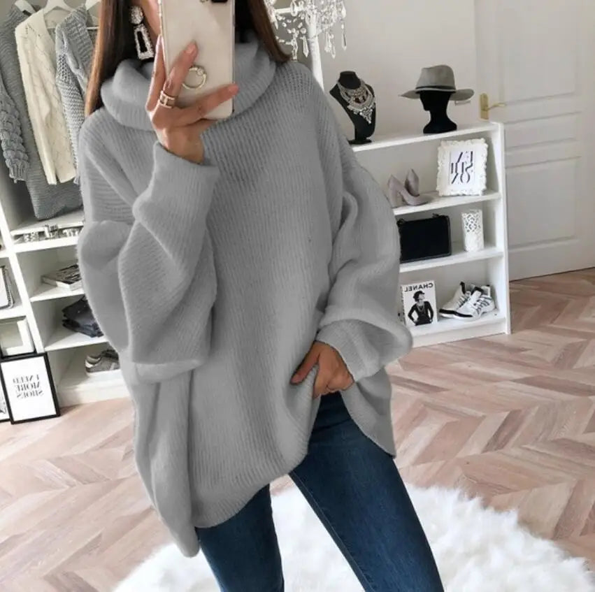 Women long sleeve turtleneck knitted sweater pull femme oversized sweater fall 2020 white/pink/brown sweaters for women