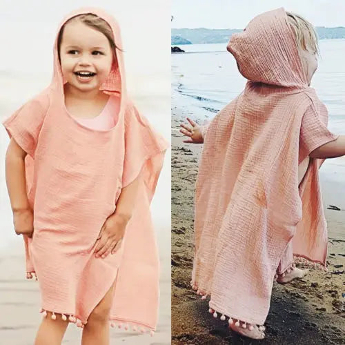2021 Kids Toddler Bikini Cover Up Hooded Dresses Baby Girl Solid Color Sleeveless Tassel Long Cape Dress,1-4 Years,Beach Clothes