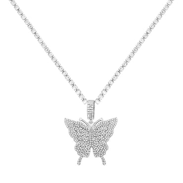 Statement Big Butterfly Pendant Necklace Rhinestone Chain for Women Bling Tennis Chain Crystal Choker Necklace Party Jewelry