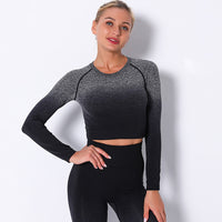 Sexy Women's Tracksuit Seamless Sports Fitness Suit Long Sleeve Crop Top High Waist Leggings Set Hang Dye Winter Clothes Women