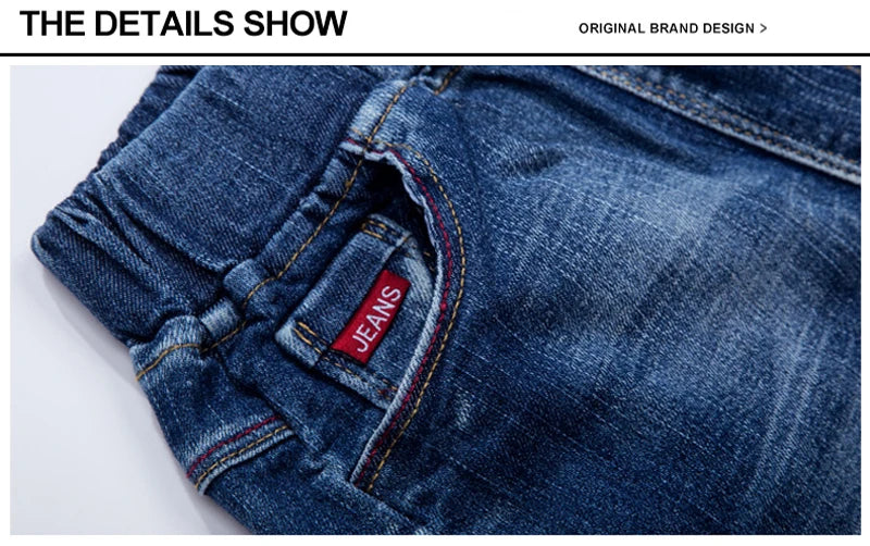IENENS Fashion Jeans For Kids Boys Denim Long Pants Spring Autumn Slim Jeans Young Boy Cowboy Trousers Elastic Waist Pants