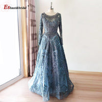 2023 Dubai O-Neck Crystal Handmade Evening Night Dress for Women Long Sleeves Lace Luxury A-Line Formal Wedding Prom Party Gowns