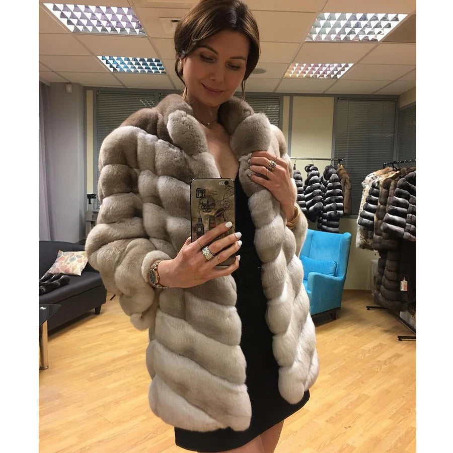 Best Selling Coat Women Fur Jacket Winter New Fashion Chinchilla Color Rex Rabbit Fur Outwear High Quality