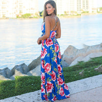 Spring Summer Sexy Casual Women Long Vestido High Waist V-Neck Open Back Sleeveless Holiday Beach Dress Sling Print Robes Halter