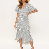 Summer Beach Maxi Dress Women Floral Print Boho Long Chiffon Dress Ruffles Wrap Casual V-Neck Split Sexy Party Dress Robe Femme