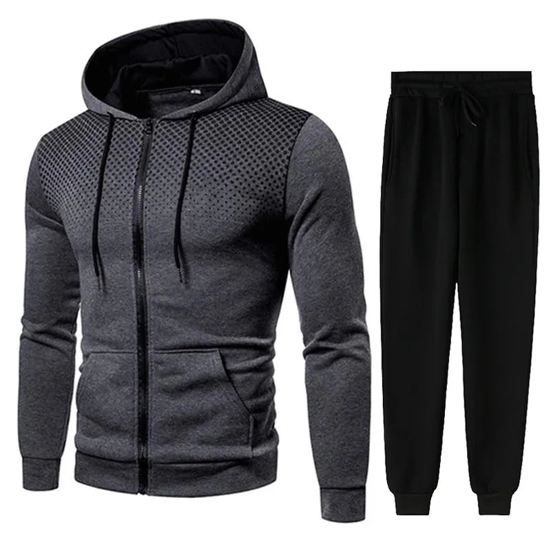 Men Gradient Zip Cardigan Suit Tracksuits Spring Autumn Hoodie Jogging Trousers Fitness Casual Clothing Sportswear Set Plus Size