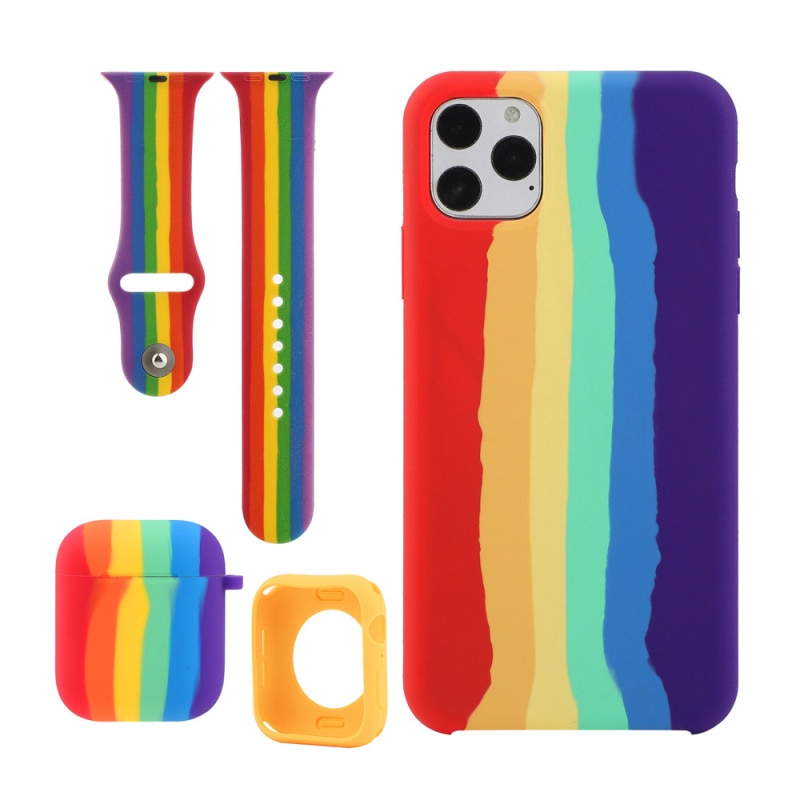 Watch Band Strap +Earphone Airpods 1/2 Case +For iPhone 12 Mini 11 Pro Max X XS MAX XR 7 8 Plus Fran-bd Rainbow Pattern Case