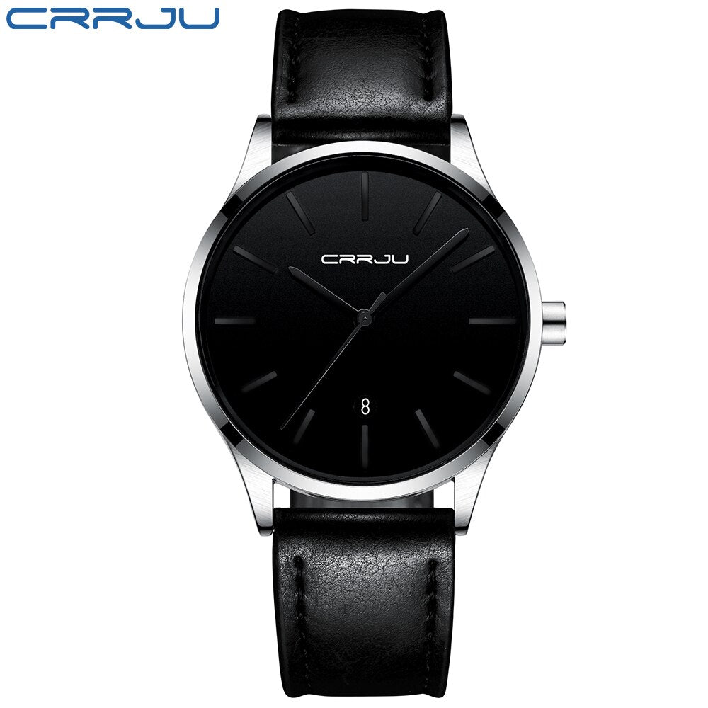 Mens Watches CRRJU Full Steel Casual Waterproof Watch for Man Leather Quartz Watch Men&#39;s Dress Calendar Watch Relogio Masculino