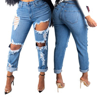 New Sexy Mid Waist boyfriend jeans for women Vintage Denim Pants Hole Destroyed Pencil Pants Casual Trousers summer Ripped Jeans