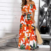 2022 New Fashion Leopard Robe Print Long Dress Ruffle Maxi Sundress Bohemian Women Summer Sexy Casual Elegant Strapless Vestidos