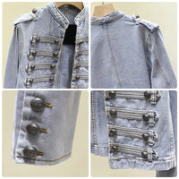 Retro Military Style Handsome Stand Collar Denim Jackets Female Double-breasted Wild Slim Short Denim Jackets Women Outerwear