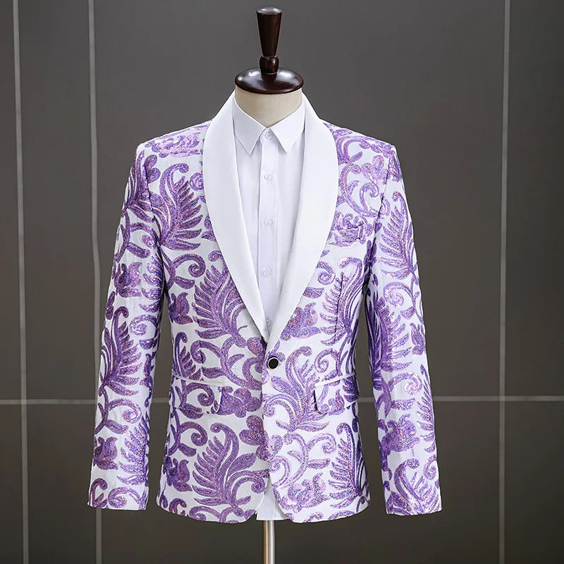 Men's Velvet Sequin Slim Suit Jacket Banquet Dress Wedding Performance Clothes 1 Piece Adults Knitted Mens Suits Plus Size Men's