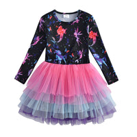 VIKITA Kids Girls Children Clothes Long Sleeve Cartoon Mermaid Princess Dress Autumn Winter Girls Princess Dress Kids Clothing