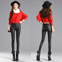 2019 Winter Women Faux Leather Pants & Capris PU Elastic High Waist Trousers Stretchy Slim Pencil Pants Leggings Female Black