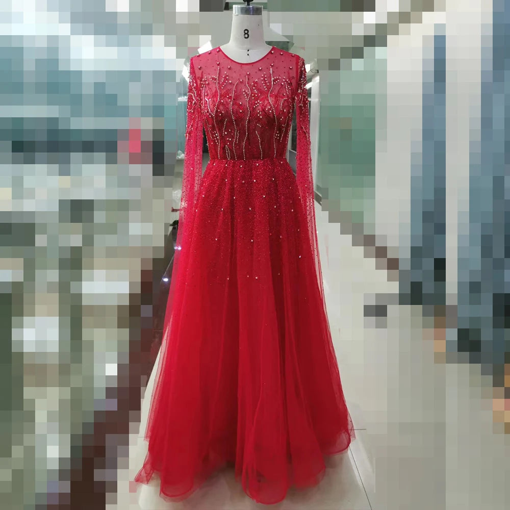 Elegant Dubai Arabic Evening Dresses for Women 2025 Long Sleeves O Neck A-Line Luxury Formal Prom Wedding Party Gowns Customized