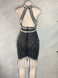 2022 White Black Tassel Beaded Sexy Sleeveless Cocktail Party Dresses For Women Summer Fashion Backless Dinner Club Midi Dress