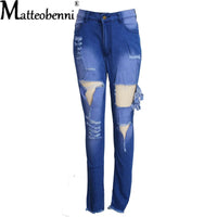 2021 Fashion Sexy Stretch Slim Denim Pant Women's High Waist Zipper Fly Casual Big Hole Skinny Bottom Streetwear Pencil Jeans