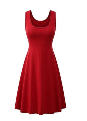 Summer Dress Women Sexy Sleeveless Tank Solid Square Collar Multicolor A-line Dresses 2021 High Waist Female Casual Red Vestidos