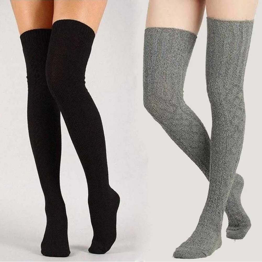 Women Over Knee Socks Fashion Female Sexy Stockings Warm Long Boot Knit Thigh-High Gray Khaki Blue Black