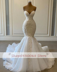 Sexy Sweetheart Mermaid African Wedding Dresses 2023 Luxury Beaded Embroidery Women White Organza Bridal Wedding Gowns