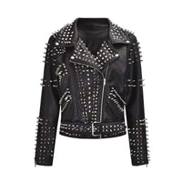 Sexy Women Spring Rivet Death Patch Fuax Leather Jackets For Punk Rock Rivet Streetwear