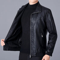 Spring Autumn Men Jacket Black Leather Coat Concise Young Man Bomber Jackets Zipper Leather Jacket for Men Plus Size M-5XL MY266