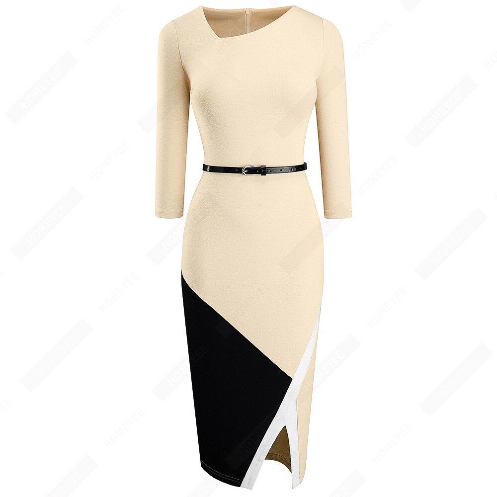 Women Formal Knee Length Asymmetrical Neck Wear to Work Business Office Bodycon Elegant Pencil Dress EB290