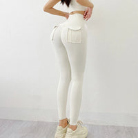 SOISOU Nylon Leggings Women's Pants Sport Yoga Pants Sexy Tight High Waist Elastic Women's Panties Pocket legging mujer