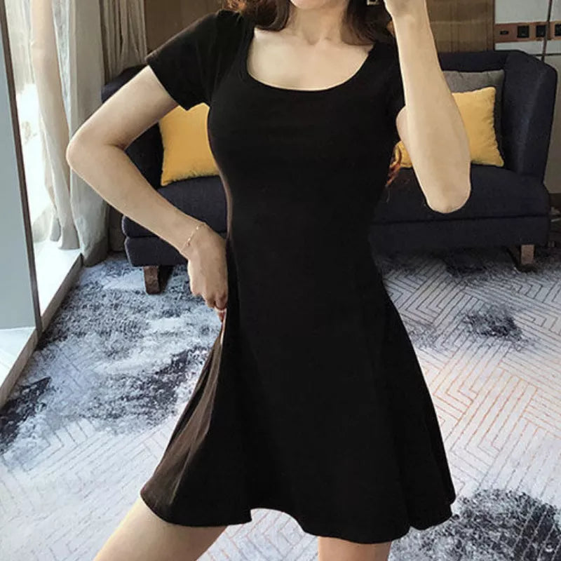 Dress Women Solid Ruffles Sexy Lady Skinny Stretchy Mini Dresses Female Clothing A-line Slim Ulzzang Beach Trendy Cute Girls New