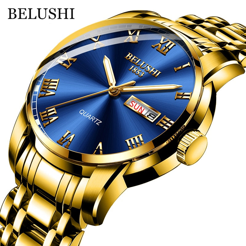 BELUSHI Men Stainless Steel Water Proof Luminous Luxury Sport Quartz Wrist Watch