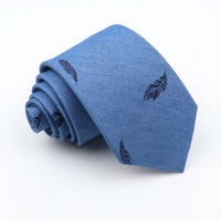 New Cotton Denim Ties For Men 7CM Floral Feather Dot Blue Neck Tie For Wedding Party Casual Print Slim Neckties Daily Wear Gift
