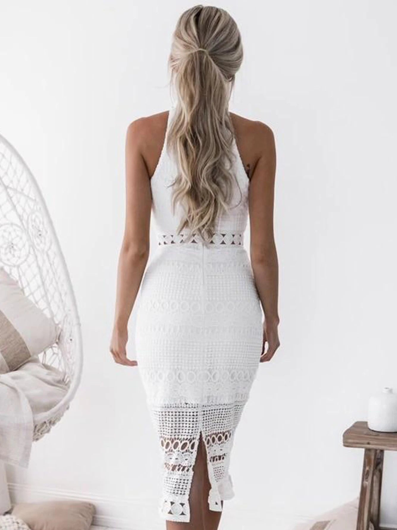 Adyce White Lace Sleeveless Maxi Dress For Women 2023 Summer Sexy Halter Hollow Out Wedding Club Celebrity Party Female Dresses