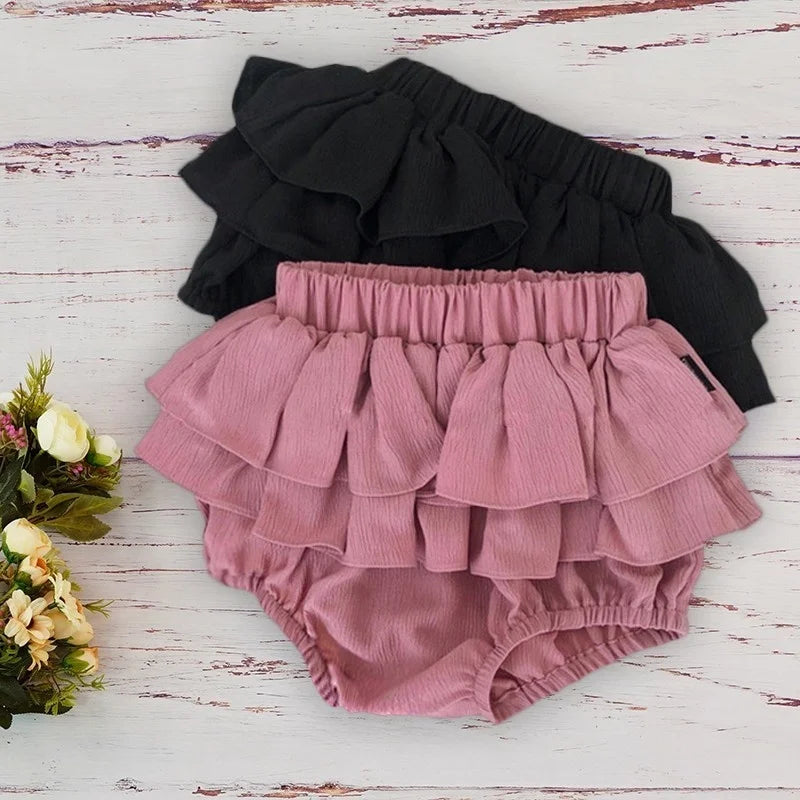 Baby Girls Ruffle Short Pant For Newborn Toddler Kids 2019 New Summer Diaper Cover Bloomers Shorts Large PP Pants Pink Beige 12M