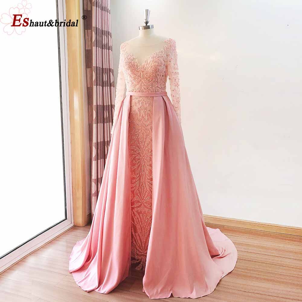 Elegant Mermaid Evening Night Dress for Women 2023 Muslim O Neck Long Sleeves Beads Sequin Formal Prom Wedding Party Gowns